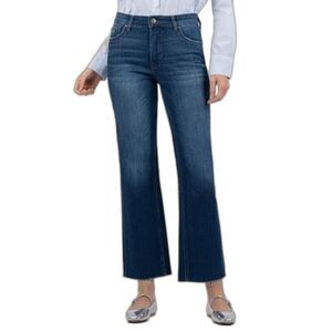 Kut From The Kloth Kelsey Blue Dark Wash Fab Ab Fray Hem Ankle Flare Jeans Sz 4